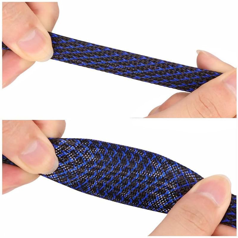 Aibole 100Ft-1/4inch PET Expandable Braided Wire Sleeving,Wire Loom Cable Sleeve for TV,Computer,Home Theater,Automotive,Home Industrial,Electrical Wires,Chemical,Protect Cat from Chewing Cords,BlackBlue - Image 2